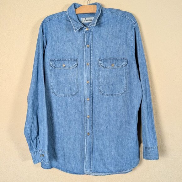 Vintage 80s Sears Roebucks Thick Denim Button up sz XL Workwear Trucker Chore - Picture 1 of 8